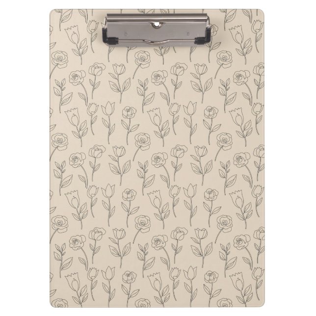 Elegant Minimal Floral Line Pattern Clipboard (Front)
