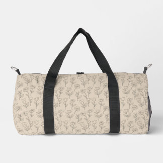 Elegant Minimal Floral Line Pattern Duffle Bag