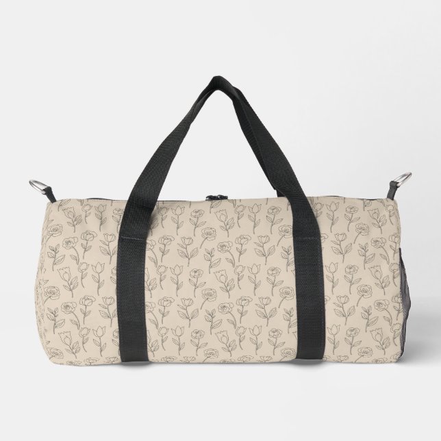 Elegant Minimal Floral Line Pattern Duffle Bag (Front)