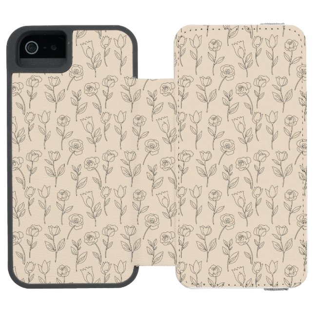 Elegant Minimal Floral Line Pattern Incipio iPhone Wallet Case (Folio Open)
