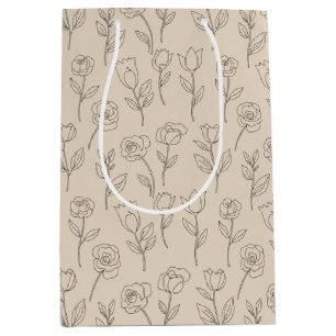 Elegant Minimal Floral Line Pattern Medium Gift Bag