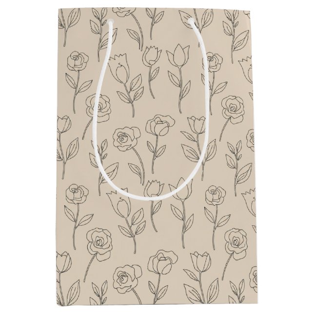 Elegant Minimal Floral Line Pattern Medium Gift Bag (Front)