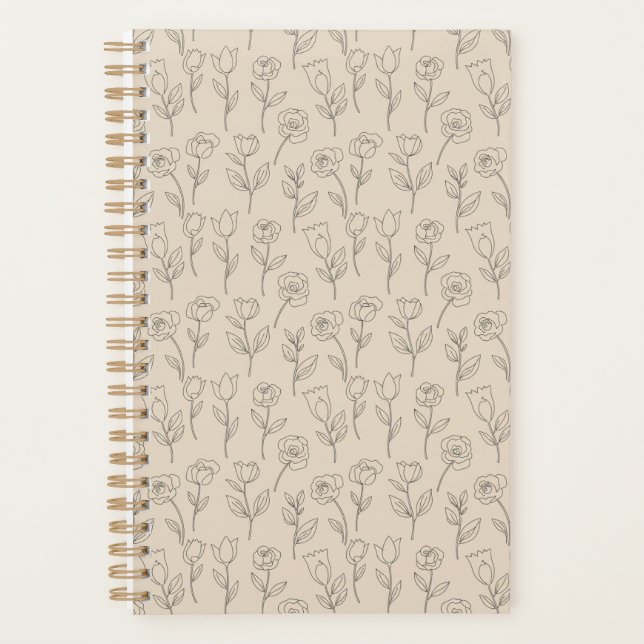 Elegant Minimal Floral Line Pattern Planner (Front)