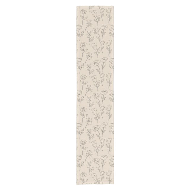 Elegant Minimal Floral Line Pattern Short Table Runner (Front)