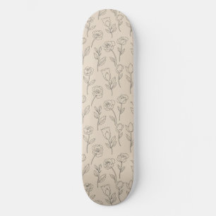 Elegant Minimal Floral Line Pattern Skateboard