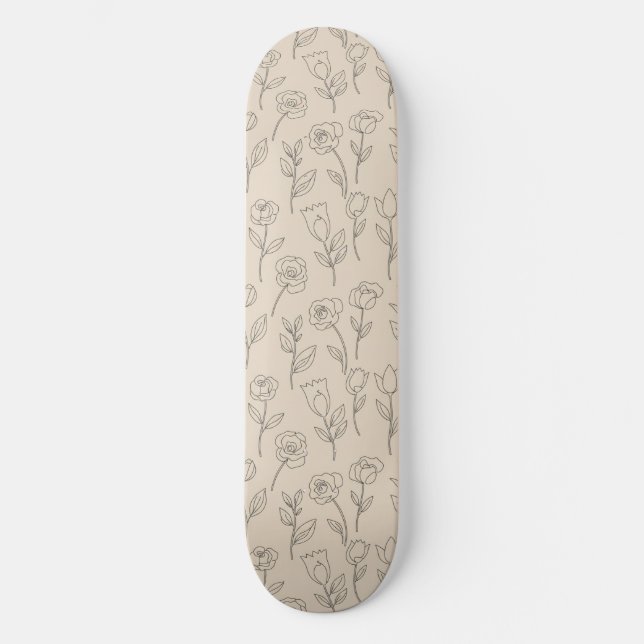 Elegant Minimal Floral Line Pattern Skateboard (Front)
