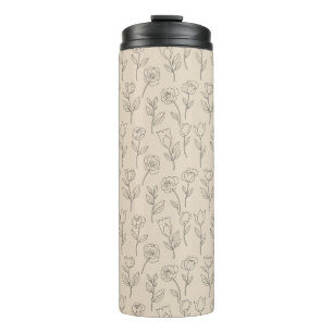 Elegant Minimal Floral Line Pattern Thermal Tumbler