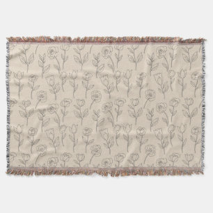Elegant Minimal Floral Line Pattern Throw Blanket