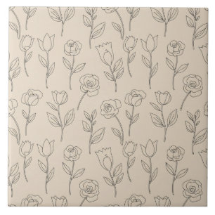 Elegant Minimal Floral Line Pattern Tile