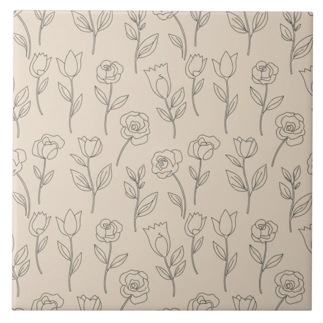 Elegant Minimal Floral Line Pattern Tile (Front)