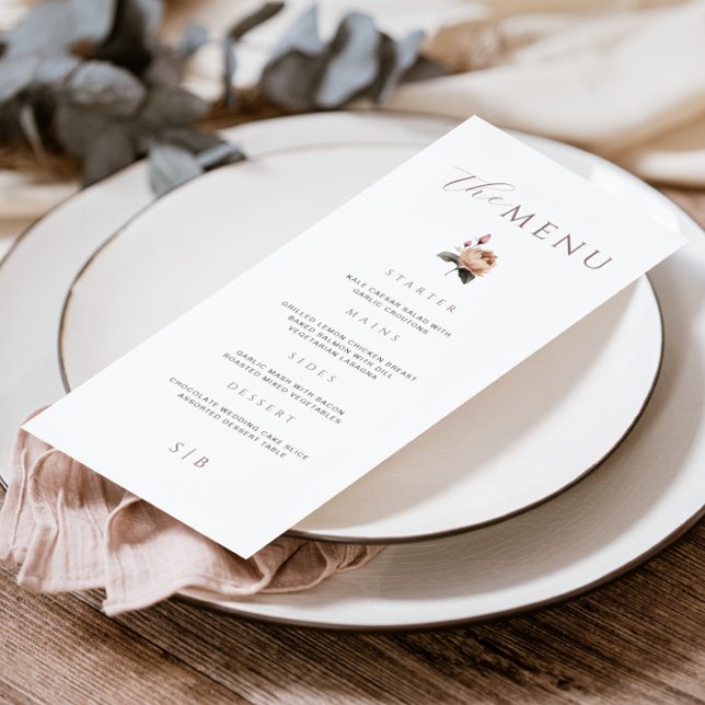 Elegant Minimal Floral Rose Wedding Menu (Creator Uploaded)