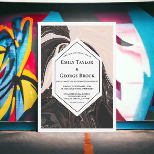 Elegant Minimal Geometric Black And White Wedding Invitation