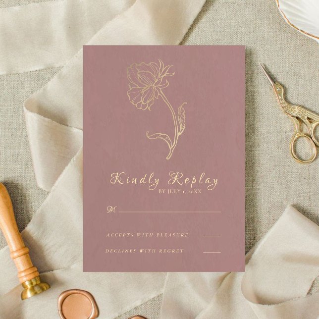 Elegant Minimal Gold Flower Wedding RSVP Card (Creator Uploaded)