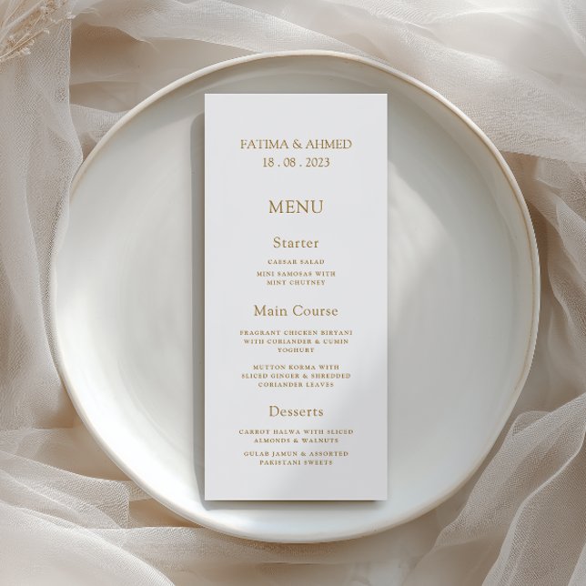 Elegant Minimal Gold Formal Script Wedding Dinner Menu (Creator Uploaded)