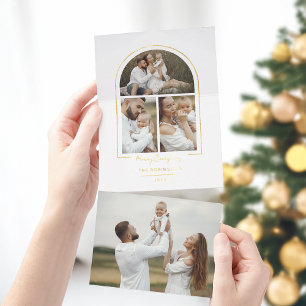 Elegant Minimal Gold Line Arch 3-Photo All In One Invitation