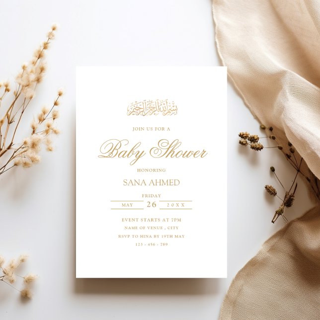 Elegant Minimal Gold Muslim Baby Shower Party Invitation (Creator Uploaded)