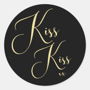 Elegant Minimal Gold Script Font Kiss Kiss Saying Classic Round Sticker