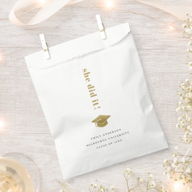 Elegant Minimal Gold Typography Graduation Cap Favour Bags (Clipped)