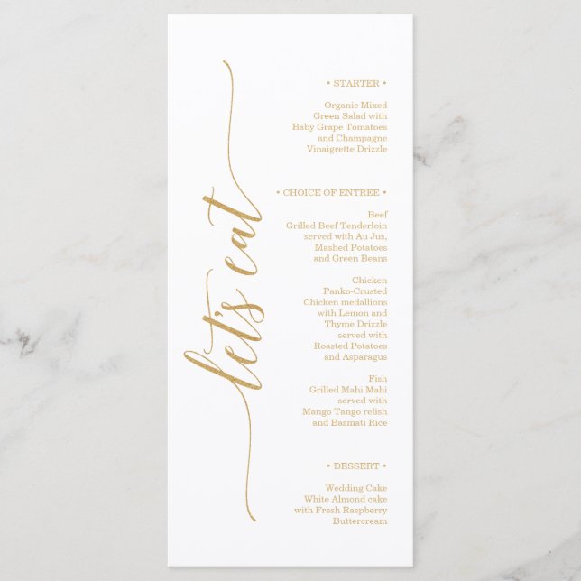 Elegant Minimal Gold Wedding Bridal Shower Menu (Front)
