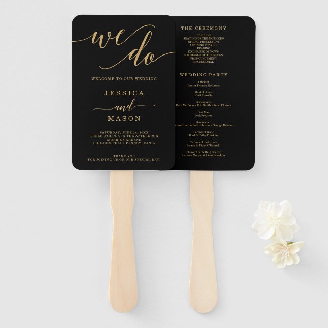 Elegant Minimal Gold Wedding Program Fan (Front and Back)