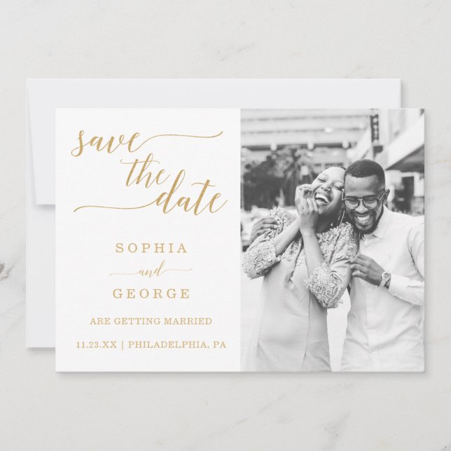 Elegant Minimal Gold Wedding Save The Date Invitation (Front)