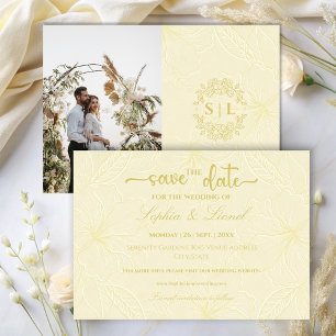Elegant Minimal Golden Outline Flowers Wedding Save The Date