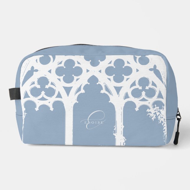 Elegant Minimal Gothic Arches Chic Typography Blue Dopp Kit (Front)