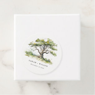 Elegant Minimal Green Watercolor Oak Tree Wedding Favour Tags