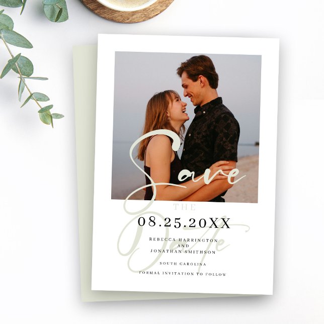 Elegant Minimal Green Wedding Photo Save The Date (Creator Uploaded)