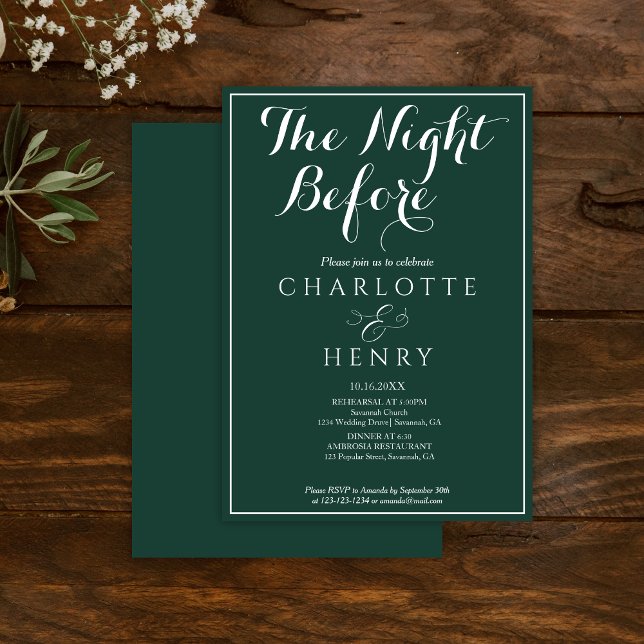 Elegant Minimal Green Wedding The Night Before  Invitation (Creator Uploaded)
