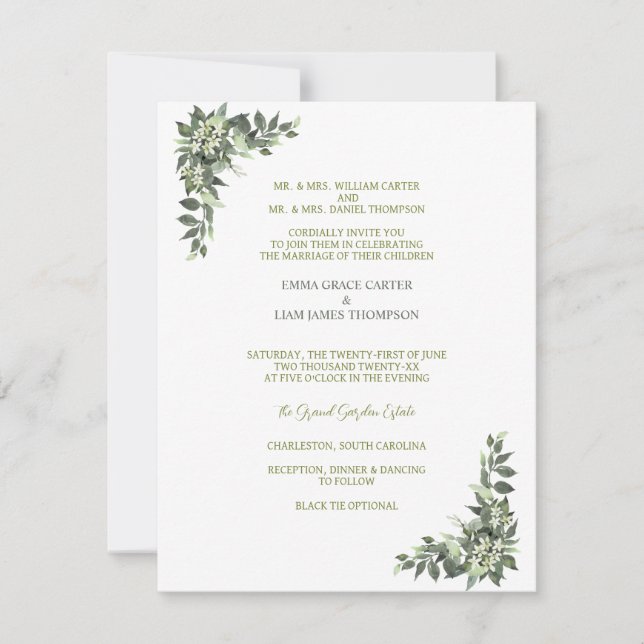 Elegant Minimal Greenery Wedding RSVP Card (Front)