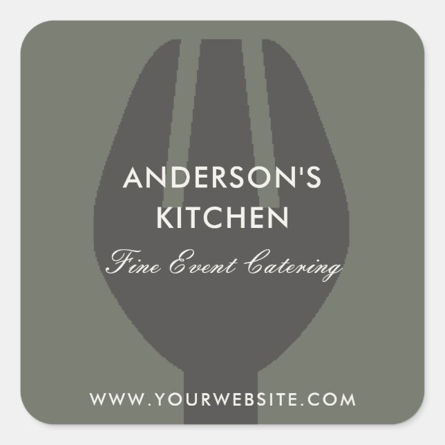 ELEGANT MINIMAL GREY BLACK FORK CHEF CATERING SQUARE STICKER (Front)