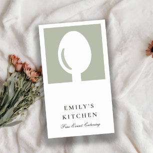 ELEGANT MINIMAL GREY WHITE SPOON CHEF CATERING BUSINESS CARD