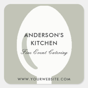 ELEGANT MINIMAL GREY WHITE SPOON CHEF CATERING SQUARE STICKER