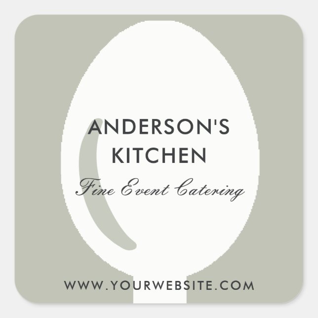 ELEGANT MINIMAL GREY WHITE SPOON CHEF CATERING SQUARE STICKER (Front)