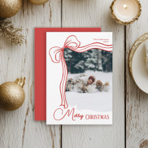Elegant Minimal Hand Drawn Red Bow Christmas 