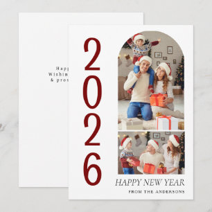 Elegant Minimal Happy New Year Family 2 Photo Holiday Card