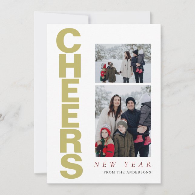 Elegant Minimal Happy New Year Family 2 Photo Holiday Card (Front)
