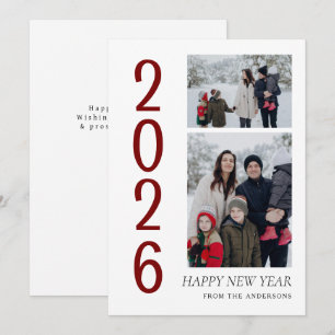Elegant Minimal Happy New Year Family 2 Photo Holiday Card
