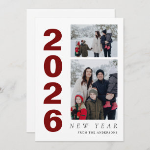 Elegant Minimal Happy New Year Family 2 Photo Holiday Card