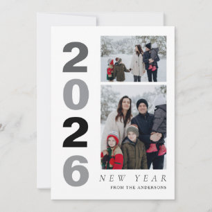 Elegant Minimal Happy New Year Family 2 Photo Holiday Card