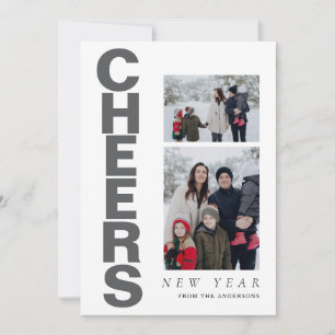 Elegant Minimal Happy New Year Family 2 Photo Holiday Card