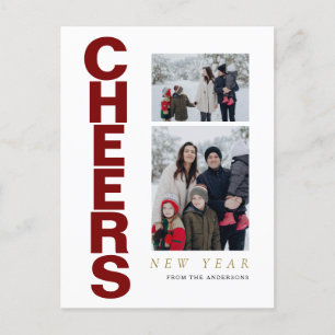 Elegant Minimal Happy New Year Family 2 Photo Holiday Postcard