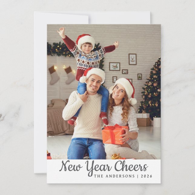 Elegant Minimal Happy New Year Family Photo Holiday Card (Front)