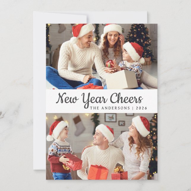 Elegant Minimal Happy New Year Family Photo Holiday Card (Front)