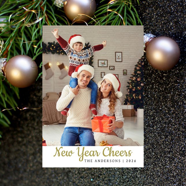 Elegant Minimal Happy New Year Family Photo Holiday Card (Creator Uploaded)
