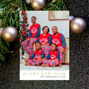 Elegant Minimal Happy New Year Family Photo Holiday Card