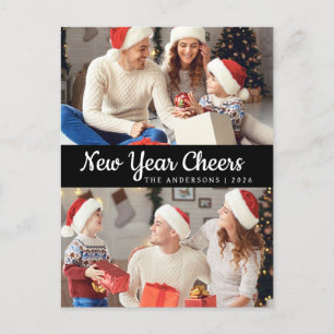 Elegant Minimal Happy New Year Family Photo Holiday Postcard