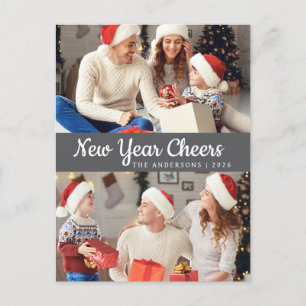 Elegant Minimal Happy New Year Family Photo Holiday Postcard