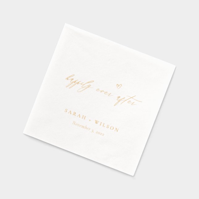 Elegant Minimal Heart Happily Ever After Wedding Foil Napkins (Left)